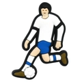 Flat PVC soccer player charm for shoes and DIY crafts featuring white and blue jersey - Dribbling Soccer Player Style C (30)