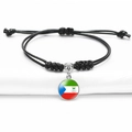 Adjustable black braided rope bracelet with Equatorial Guinea flag glass pendant - Equatorial Guinea