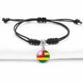 Adjustable black woven rope bracelet with Togo flag glass dome charm and silver base - Togo