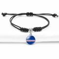 Adjustable black braided bracelet featuring Cape Verde flag glass charm and silver metal - Cape Verde