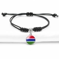 Adjustable black rope bracelet featuring the Gambia flag glass dome charm - Gambia