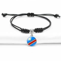 Adjustable black braided bracelet featuring a Congo flag glass gem pendant charm - Democratic Republic of the Congo