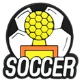 DIY soccer trophy PVC shoe charm with yellow trophy and black white football background - Trophy Soccer SOCCER Text (38)