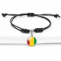 Adjustable black braided bracelet with glass dome pendant featuring Guinea flag pattern - Guinea
