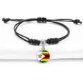 Adjustable black braided rope bracelet with Zimbabwe flag glass charm and silver metal base - Zimbabwe