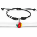 Adjustable black braided rope bracelet featuring Cameroon flag glass gem charm - Cameroon
