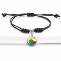 Adjustable black braided rope bracelet with Comoros flag glass charm and silver beads - Comoros