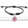 Adjustable black braided rope bracelet with Central African Republic flag glass pendant - Liberia
