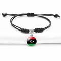 Adjustable black braided rope bracelet with a Central African Republic flag glass pendant - Libya