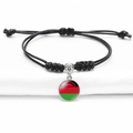 Adjustable black woven rope bracelet featuring a round Malawi flag glass pendant - Malawi