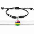 Adjustable black braided rope bracelet with Mauritius national flag pendant charm - Mauritius