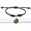 Adjustable black woven bracelet with Mauritania flag glass gemstone charm - Mauritania