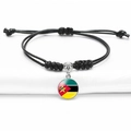 Adjustable black woven rope bracelet with Mozambique flag glass charm pendant - Mozambique