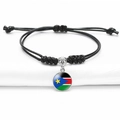 Adjustable black rope bracelet featuring South Sudan flag glass dome charm - South Sudan