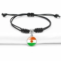 Adjustable black braided rope bracelet featuring the national flag of Niger charm - Niger