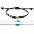 Adjustable black woven bracelet featuring the Sierra Leone flag in a glass cabochon - Sierra Leone