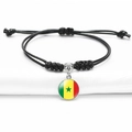 Adjustable black cord bracelet featuring a glass dome Senegal flag charm in silver finish - Senegal