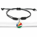 Adjustable black braided rope bracelet with Seychelles flag glass dome charm pendant - Seychelles