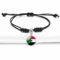 Adjustable black braided rope bracelet featuring a glass dome Sudan flag charm pendant - Sudan