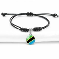 Adjustable black braided rope bracelet featuring Tanzania flag glass dome charm - Tanzania