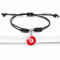 Adjustable black woven bracelet featuring a Tunisian flag glass cabochon pendant - Tunisia