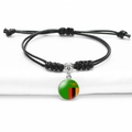 Zambia flag pendant bracelet with black adjustable braided rope and glass dome charm - Zambia