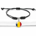 Adjustable black woven rope bracelet featuring a glass dome Romania flag pendant - Chad