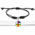 Adjustable black braided rope bracelet with Central African Republic flag glass pendant - Central African Republic