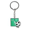 Cartoon soccer ball and green goal PVC soft rubber keychain with silver metal ring - Soccer Goal Background Style (YSK323-05)