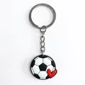 Football soccer ball keychain with a red heart detail made of soft PVC material - Love Heart Soccer Round Style (YSK323-07)