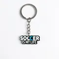 Porte-clés de football avec pendentif en PVC noir et message Soccer Is My Life - Style Soccer Is My Life (YSK255-09)