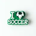 Green and white spiral PETG straw with I Heart Soccer decorative charm accessory - I Love Soccer Heart (XXG225-02)