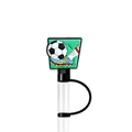 Green soccer sports themed silicone straw topper with football and shoe patterns - Square Sports Graphic Style(XGM323-11)