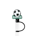Soccer ball silicone straw topper cover with green SOCCER label for 10mm straws - SOCCER Text Soccer Style(XGM323-12)