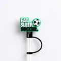 Green silicone soccer straw cover with Eat Sleep Soccer text for 10mm straws - Slogan Text Style(XGM323-13)