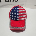 Berretto da baseball rosso con bandiera americana e strass scintillanti fatti a mano - Regolabile / Rosso