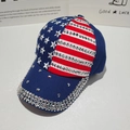 Berretto da baseball blu con bandiera americana impreziosito da strass e stelle lucide - Regolabile / Blu