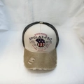 Detail of vintage washed baseball cap with distressed brim and American motor prints - 55-59cm / Khaki