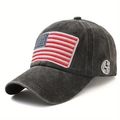 Gorra de béisbol de algodón lavado con bordado de la bandera americana y detalle USA - Ajustable / Negro