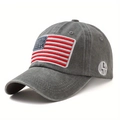 Gorra de béisbol de lona gris lavado con bordado de bandera de EE. UU. y logotipo lateral - Ajustable / Gris