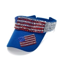 Visiera parasole blu con bandiera americana di strass, vista da un angolo di 45 gradi - Regolabile / Blu Reale