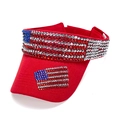 Visiera parasole rossa con strass bandiera americana per protezione solare esterna - Regolabile / Rosso