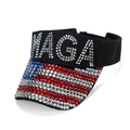 Black sun visor hat with MAGA rhinestone lettering and American flag pattern brim - Black Slogan Style