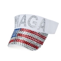 White sun visor featuring rhinestone MAGA text and US flag patterns on the brim - White Slogan Style