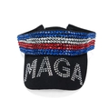 Black sun visor hat with rhinestone MAGA text and American flag design for outdoor use - Black Brim Slogan Style