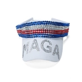White visor hat with American flag rhinestones and MAGA crystal embellishment on brim - White Brim Slogan Style