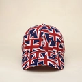 Detailed close-up of Union Jack printed baseball cap with high-quality twill fabric texture - Adjustable / Red & Blue
