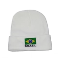 Weiße Strickmütze mit Brasilien-Flaggenstickerei und Brasil-Schriftzug für den Winter - Weiß