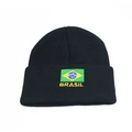 Schwarze Strickmütze mit Brasilien-Flaggen-Stickerei und Brasil-Schriftzug für den Winter - Schwarz
