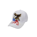 White cotton baseball cap featuring embroidered eagle and American flag elements - White